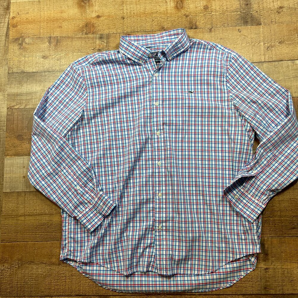 Men's Vineyard Vines Plaid Shirt Red, White and Blue size XXL